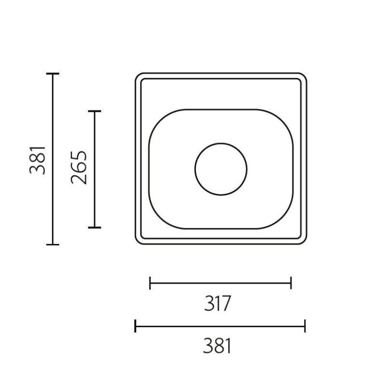 Banka Detroit RVS -allas 381 x 381 mm päälle asennettava hanareiällä 1208970074