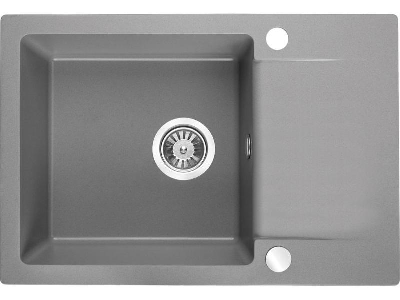 Aquadesign Kensley Set - Harmaa graniittinen päälle asennettava pesuallas pienellä valutustasolla ja keittiöhana, 65 x 44 cm 1208970086