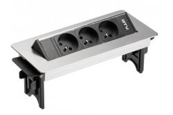 Pöytäjatkojohto ilman koteloa, 3-osainen pistorasia maadoituksella, 1,5 m virtajohto pistokkeella, ruostumaton teräs.