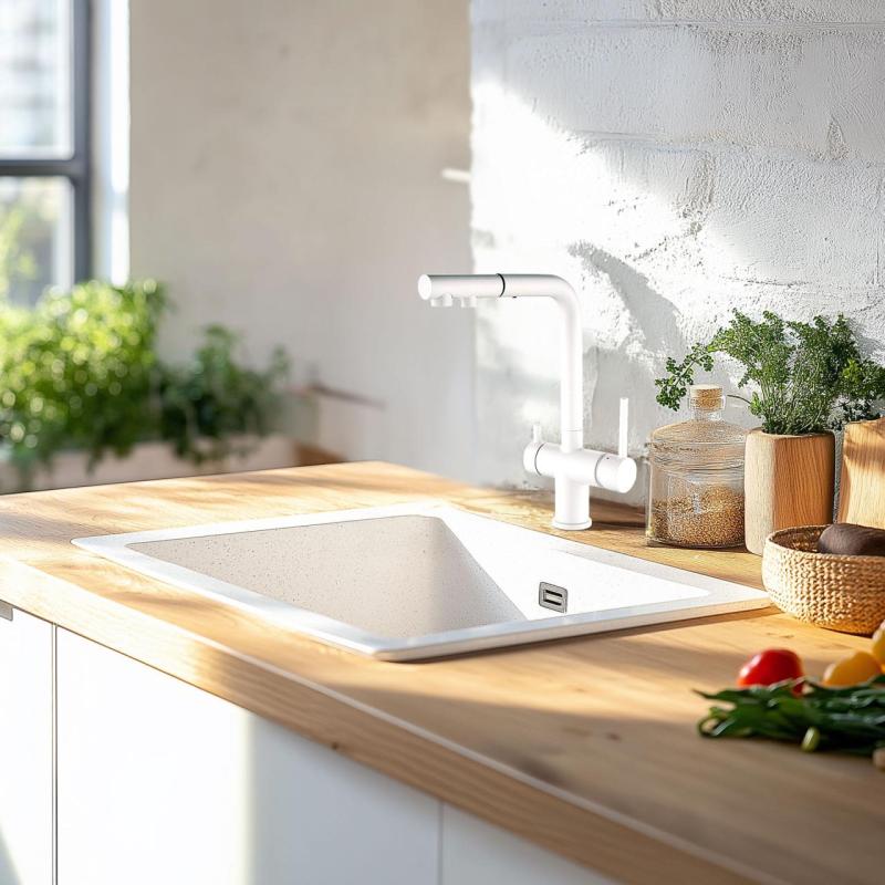 Ausmann Ellington 3-Tie Keittiöhana Ulosvedettävällä Juoksuputkella ja Suodatetulla Vedellä – Valkoinen - 1208970496