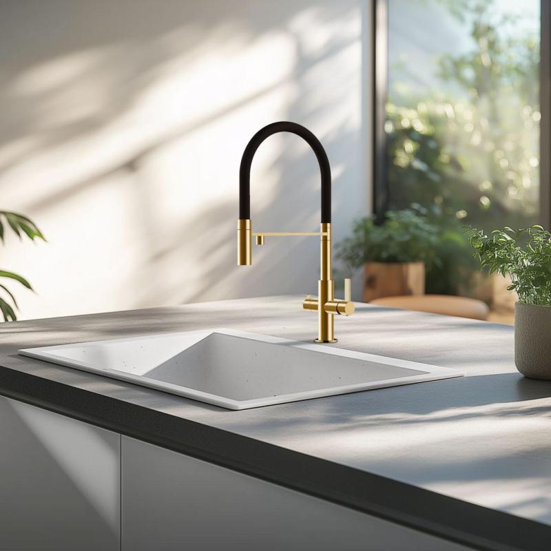 Ausmann Claridge 3-Tie Keittiöhana Joustavalla Juoksuputkella ja Suodatetulla Vedellä – Kulta - 1208970504