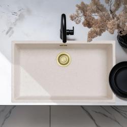 Sand White Large Sink 70x40 cm Undermount, Topmount and Flushmount with Gold Plug 1208970527