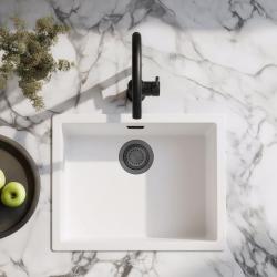 Witte gootsteen 50x40 cm voor onderbouw, opbouw en vlak inbouw met gunmetal afvoerplug 1208970529.