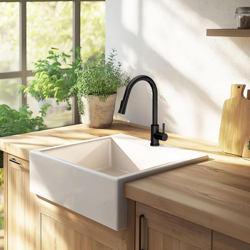 Ausmann Ceramic Panor Varjo Keramiikka Valkoinen Butler Allas - Alakaappiin ja väliseinään 630 x 597 mm hanareiällä ja ruostumattomalla teräksellä 1208970560