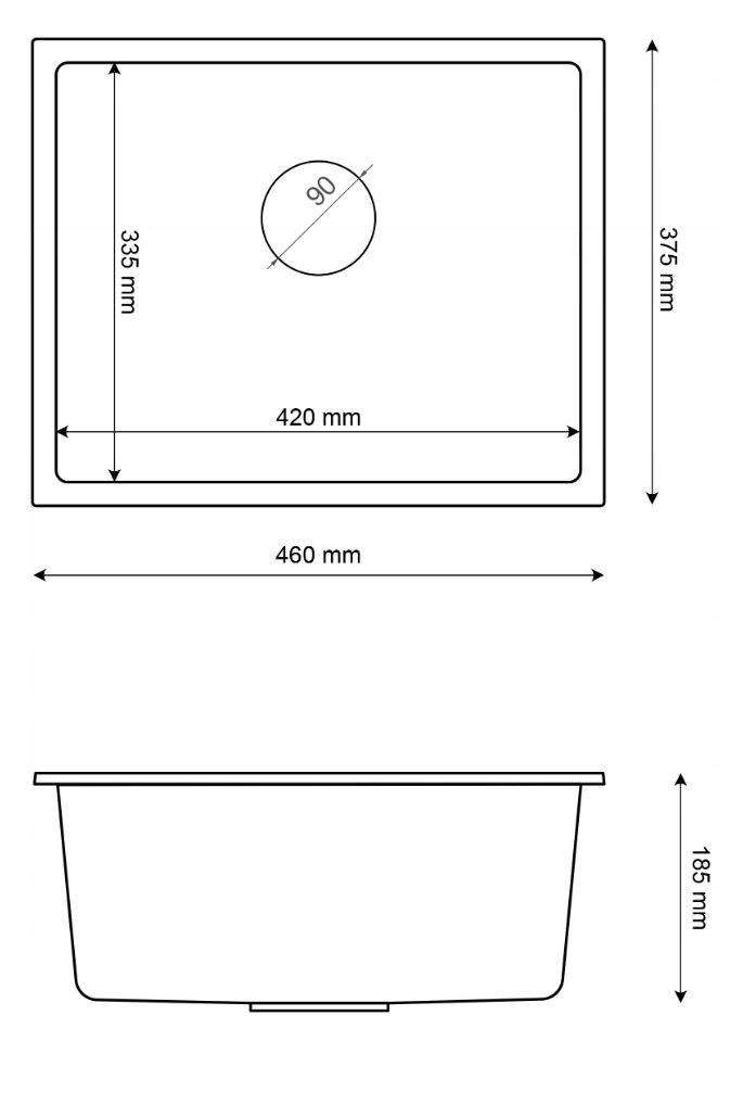 Graniteland Solo Graniitti musta kalksteen altaan upotettava 42x34 cm ruostumattomasta teräksestä valmistetulla tulpalla 1208970606. - Productafbeelding 5