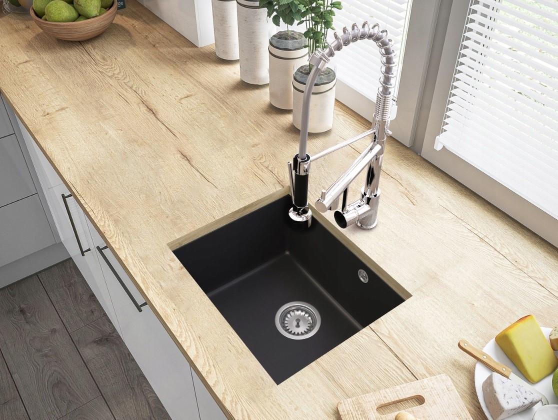 Graniteland Solo Graniitti musta kalksteen altaan upotettava 42x34 cm ruostumattomasta teräksestä valmistetulla tulpalla 1208970606. - Productafbeelding 4