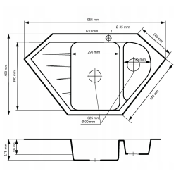 Graniteland Amiata Graniitti musta Arduin-kivilaatta-ilme Kulmasäiliö, asennettava 955 x 489 mm, ruostumattomasta teräksestä valmistettu tulppa 1208970620