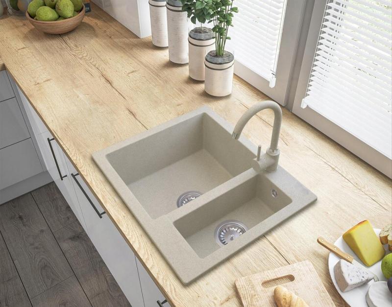 Graniteland Adda Graniittiset Beige hiekka 1.5 Allas Päälle 600x495mm RVS Tulppa 1208970621