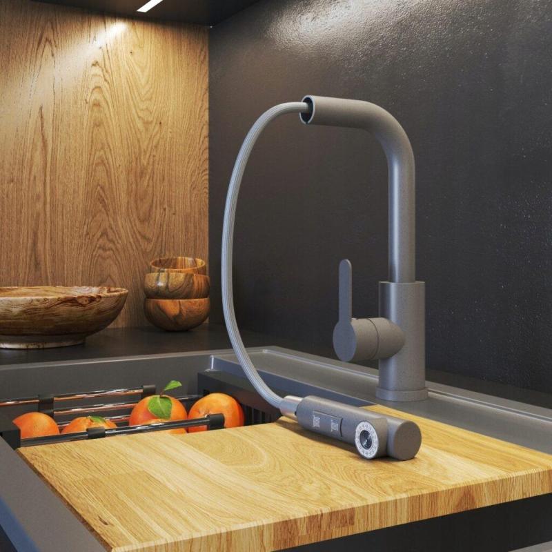 Graniittimaa Celeste Keittiöhana Harmaa, jossa Ulosvedettävä Juoksuputki ja Kaksoistoiminen Käsisuihku 1208970663