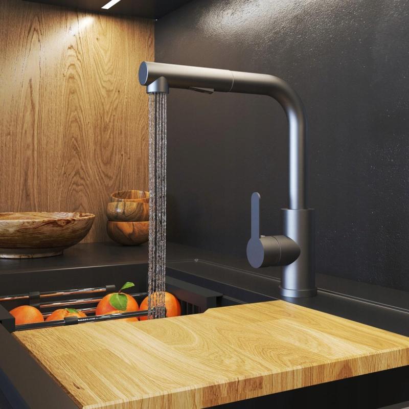 Graniteland Celeste Keittiöhana Gun Metal, ulosvedettävällä juoksuputkella ja kaksoistoimintoisella käsisuihkulla 1208970666