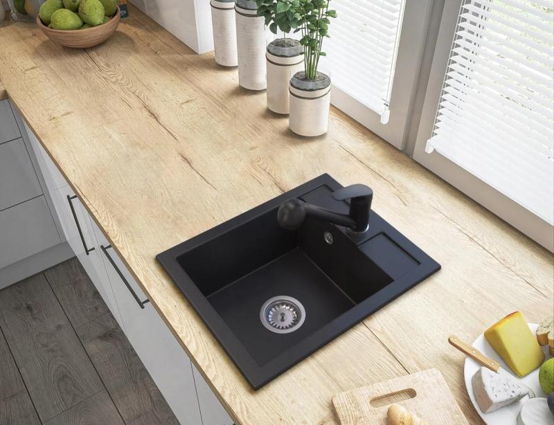 Graniittimaa Rhea Keittiöhana Musta Ulosvedettävällä Juoksuputkella ja Kaksitoimisella Käsisuihkulla 1208970711