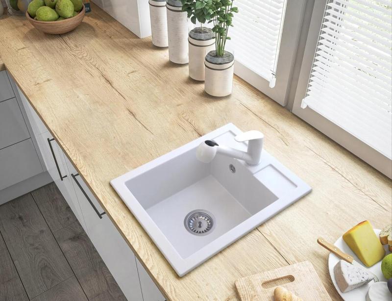 Graniittimaa Rhea Keittiöhana Valkoinen, jossa on ulosvedettävä juoksuputki ja kaksitoiminen käsisuihku 1208970714