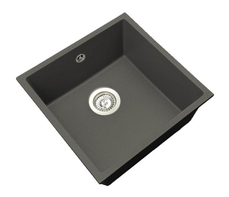 GraniteMy Universal Granite Gray, dark Sink 40x40 cm Top Mount, Undermount and Flush Mount with Stainless Steel Plug 1208970742