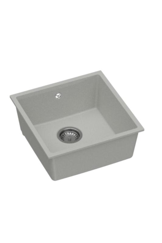 GraniteMy Universal Granite Gray Sink 40x40 cm Top Mount, Under Mount and Flush Mount with Stainless Steel Plug 1208970743