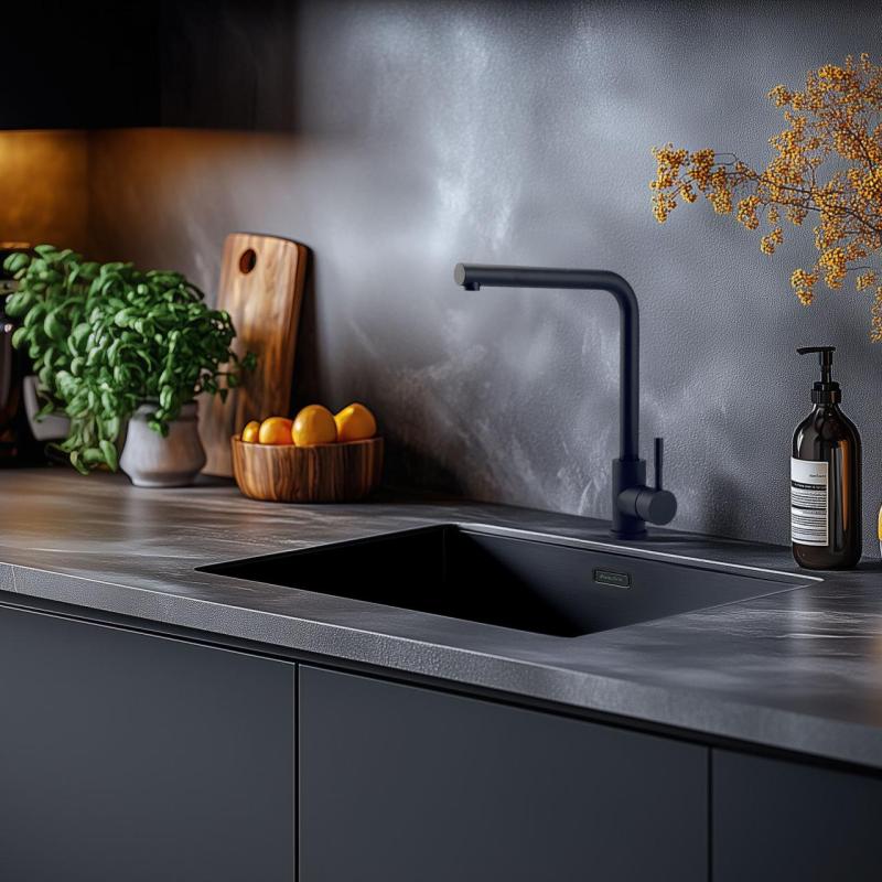 Musta Yhdistelmäsetti Pesuallas 50x40cm mustalla Keittiöhana 1208970765