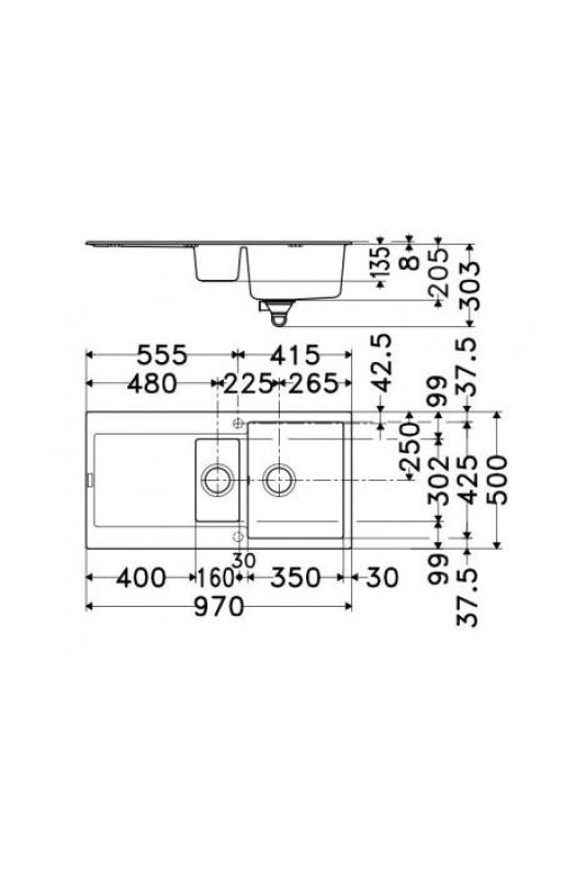 Franke Maris MRG 651 Fragranite Matti Musta 1,5 Allas 97 x 50 cm Päälle asennettava tippa-alueella 114.0628.993