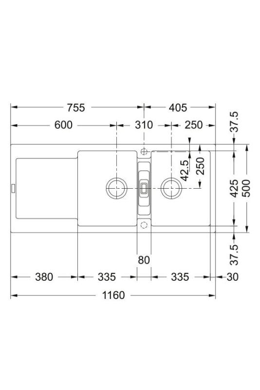 Franke Maris MRG 621 Fragranite Matt Musta Kaksinkertainen Pesuallas 116 x 50 cm Päällekkäinen, jossa on Kuivausalue 114.0628.970
