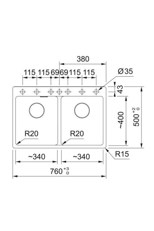 Franke Maris MRG 620 TL Fragranite Matti Musta Kaksoisallas 76 x 50 cmAsennus hanareikäpenkillä 114.0668.738