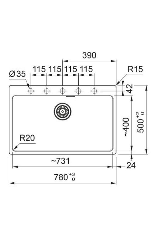Franke Maris MRG 610-70 TL Fragranite Matti Musta Allas 78 x 50 cm Päälle asennettava hanareikäpenkki 114.0668.727