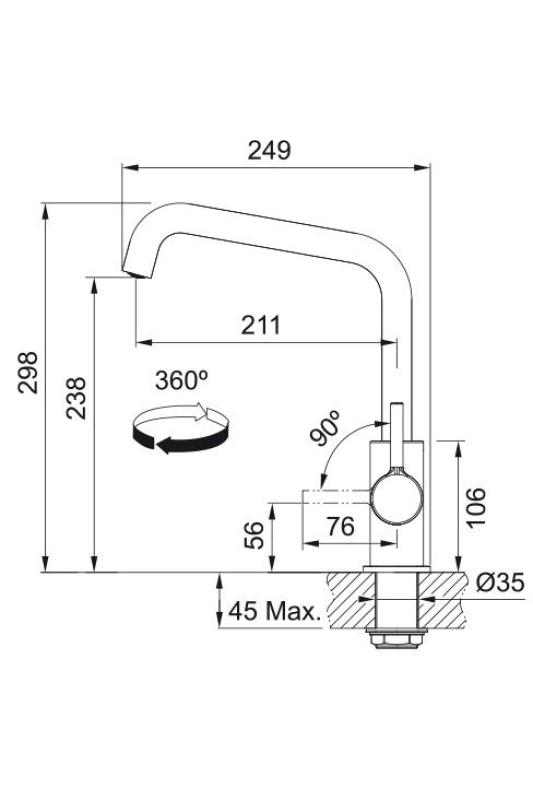 Franke Lina U Keittiöhana Kääntyvä Ulosvirtaus Musta 115.0728.474