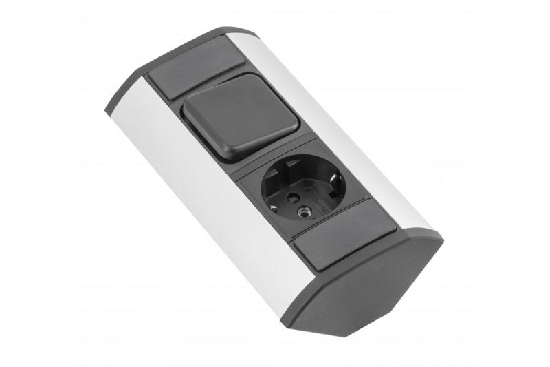 MINI kulmapidennys, jossa kytkin ja schuko-pistorasia 230 V 16 A