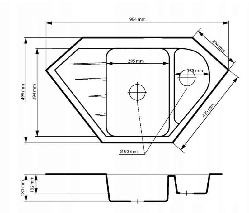Graniteland Amiata Graniitti Musta Kulma-allas päälle asennettava 965x496mm RST tulppa 1208971120