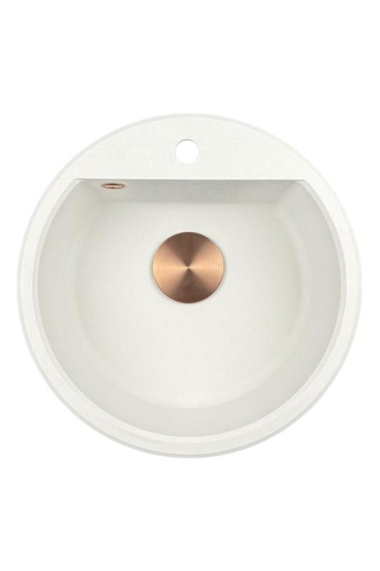 GraniteMy Bremen pyöreä graniittiallas 43 cm valkoinen päälle- ja alapuolinen asennus hanareiällä, kuparitulppa 1208971222