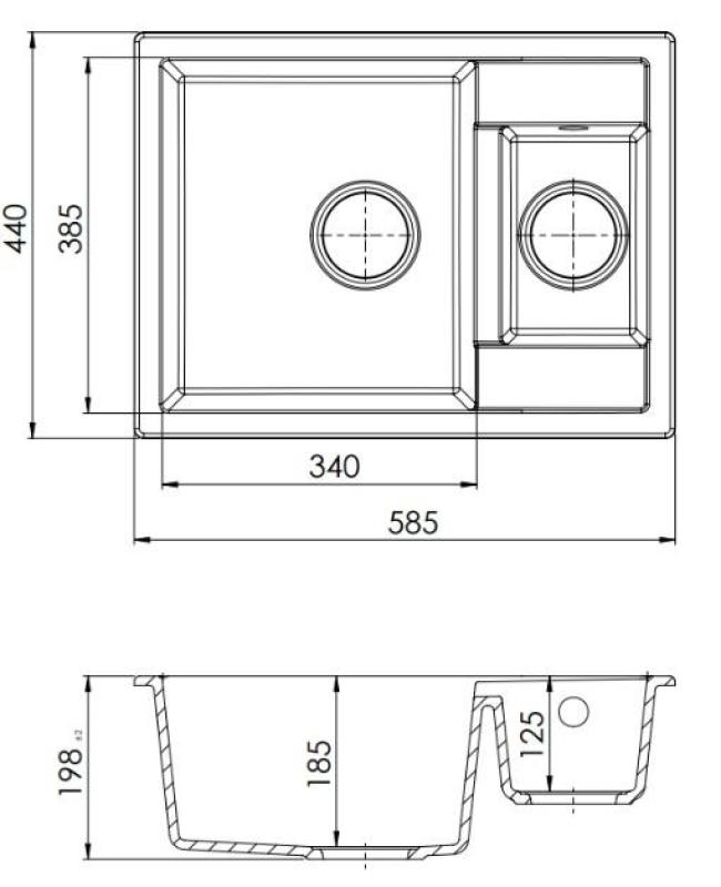 GraniteMy Smart extra matala 1,5 graniitti päälle asennettava valkoinen pesuallas 58x44cm kuparitulpalla 1208970052