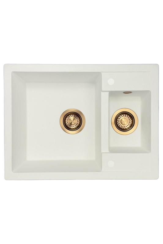 GraniteMy Smart extra matala 1,5 graniitti päälle asennettava valkoinen pesuallas 58x44cm kuparitulpalla 1208970052