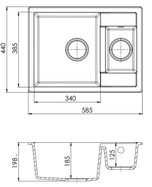GraniteMy Smart extra matala 1,5 graniittinen päälle asennettava valkoinen pesuallas 58x44cm, mukana gun metal -tulppa1208971225 - Productafbeelding 2