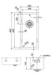 Pure.Sink Exclusivo pieni ruostumaton teräksinen pesuallas 18x40 cm 10mm säde alapuolella, tasossa ja päällä PEX1840-02