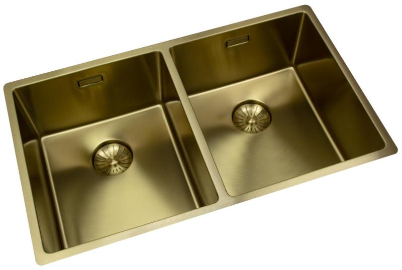 Pure.Sink Prestige Kaksinkertainen Kultainen tiskiallas 70x40 cm 10mm säde ala-asennus, tasotaso ja päälle asennus PPG343440-60