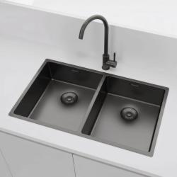 Pure.Sink Prestige Kaksinkertainen Gun metal -allas 70x40 cm 10mm säde alapuolella, tasorakentaminen ja päälle rakentaminen PPG343440-61