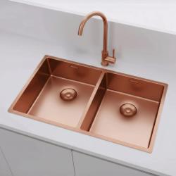 Pure.Sink Prestige Kaksoiskuparinen tiskiallas 70x40cm 10mm säde, alapuoli, tasorakentaminen ja yläpuoli PPG343440-62