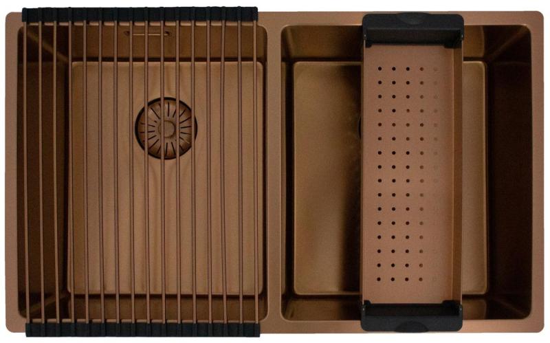 Pure.Sink Prestige Kaksoiskuparinen tiskiallas 70x40cm 10mm säde, alapuoli, tasorakentaminen ja yläpuoli PPG343440-62