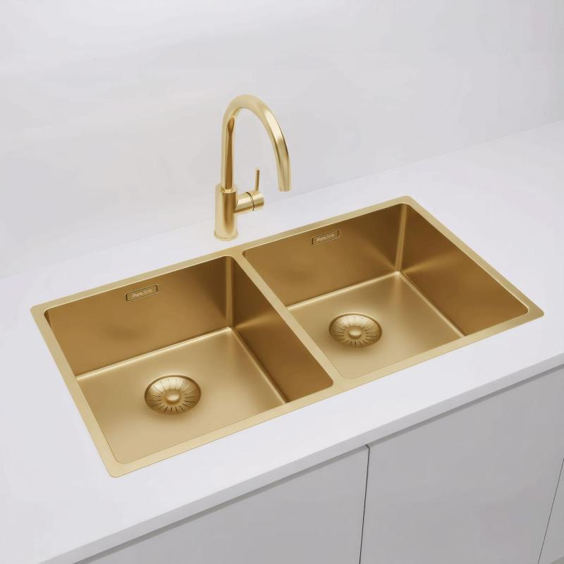 Pure.Sink Prestige Kaksoiskultainen tiskiallas 82x40 cm 10mm säde alapuolella, tasorakentaminen ja päälle rakentaminen PPG404040-60