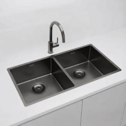 Pure.Sink Prestige Kaksois Gun metal -allas 82x40 cm 10mm säde ala-asennus, tasorakentaminen ja päälle asennus PPG404040-61