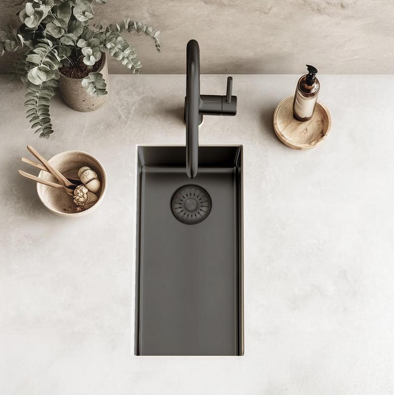 Pure.Sink Exclusivo Gun metal pieni pesuallas 18x40 cm 10mm säde ala-, tasorakenteessa ja päälle PEX1840-61