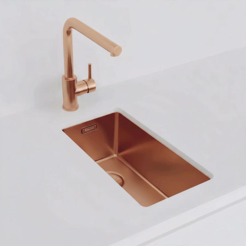 Pure.Sink Exclusivo pieni kuparinen pesuallas 18x40 cm 10mm säde alapuolella, tasorakennus ja päälle rakennus PEX1840-62