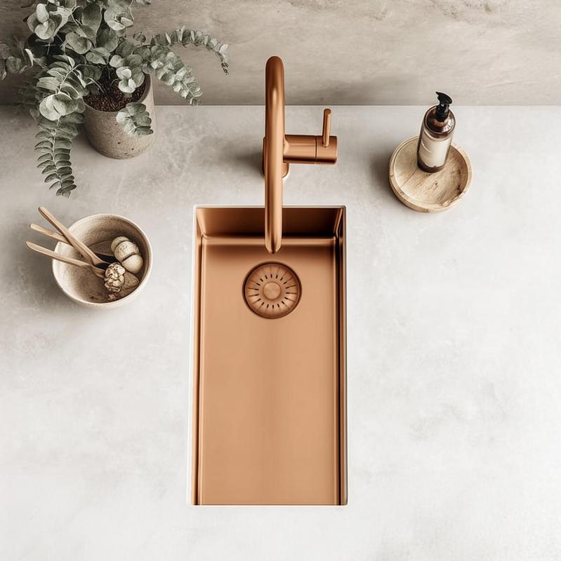 Pure.Sink Exclusivo pieni kuparinen pesuallas 18x40 cm 10mm säde alapuolella, tasorakennus ja päälle rakennus PEX1840-62