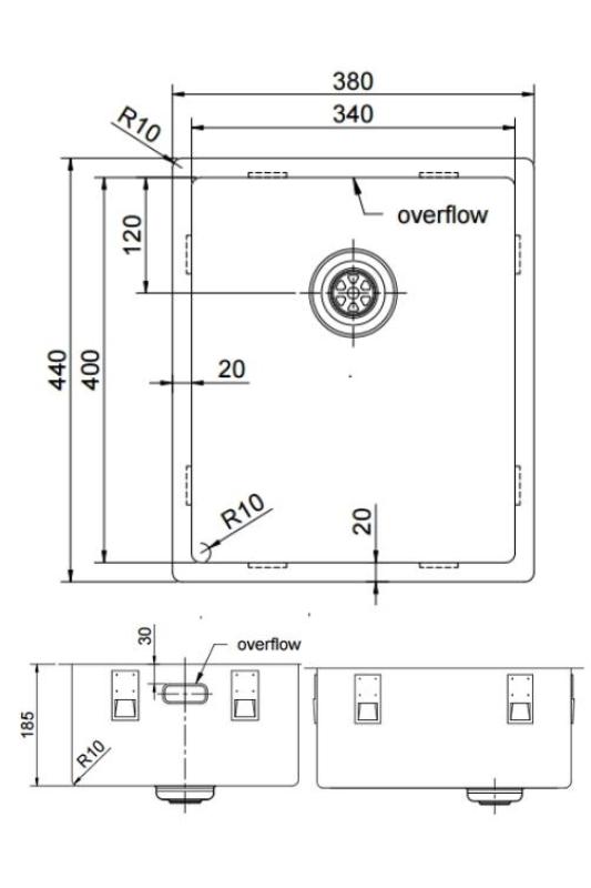 Pure.Sink Exclusivo RVS-allas 34x40 cm 10mm säde alakerta, tasorakentaminen ja päälle rakentaminen PEX3440-02