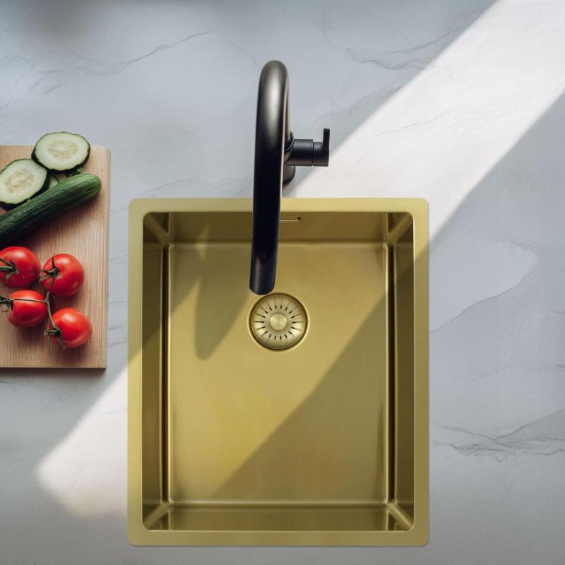 Pure.Sink Exclusivo Kultainen tiskiallas 34x40 cm 10mm säde alakaappiin, tasoon ja päälle PEX3440-60