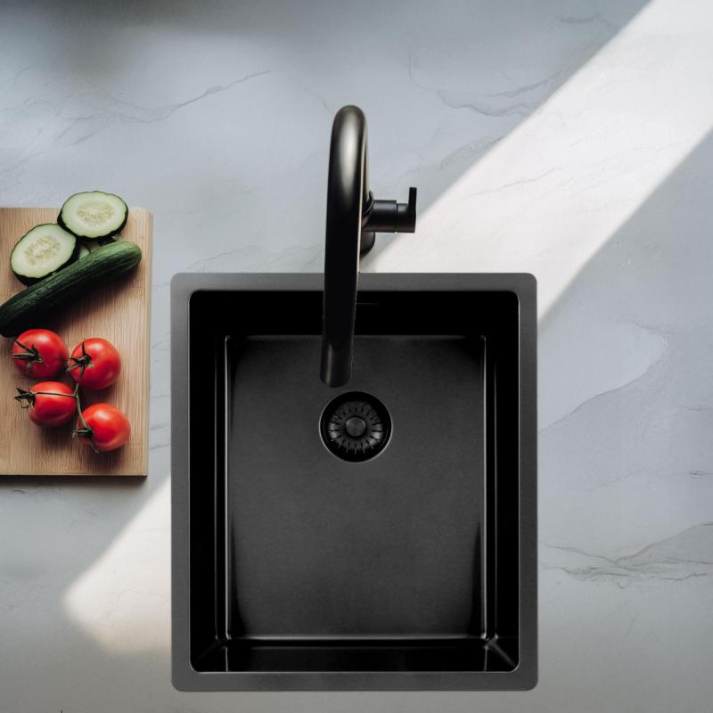 Pure.Sink Exclusivo Gun metal -pesuallas 34x40 cm, 10mm säde, alapuolinen, tasorakenteinen ja päälle asennettava PEX3440-61