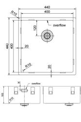 Pure.Sink Exclusivo RVS pesuallas 40x40 cm 10mm säde ala-asennus, tasorakentaminen ja päälle asennus PEX4040-02