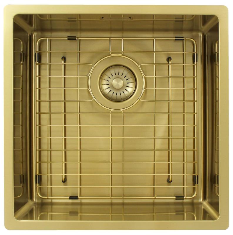 Pure.Sink Exclusivo Kultainen tiskiallas 40x40 cm 10mm säde alapuolella, tasorakentaminen ja päälle rakentaminen PEX4040-60