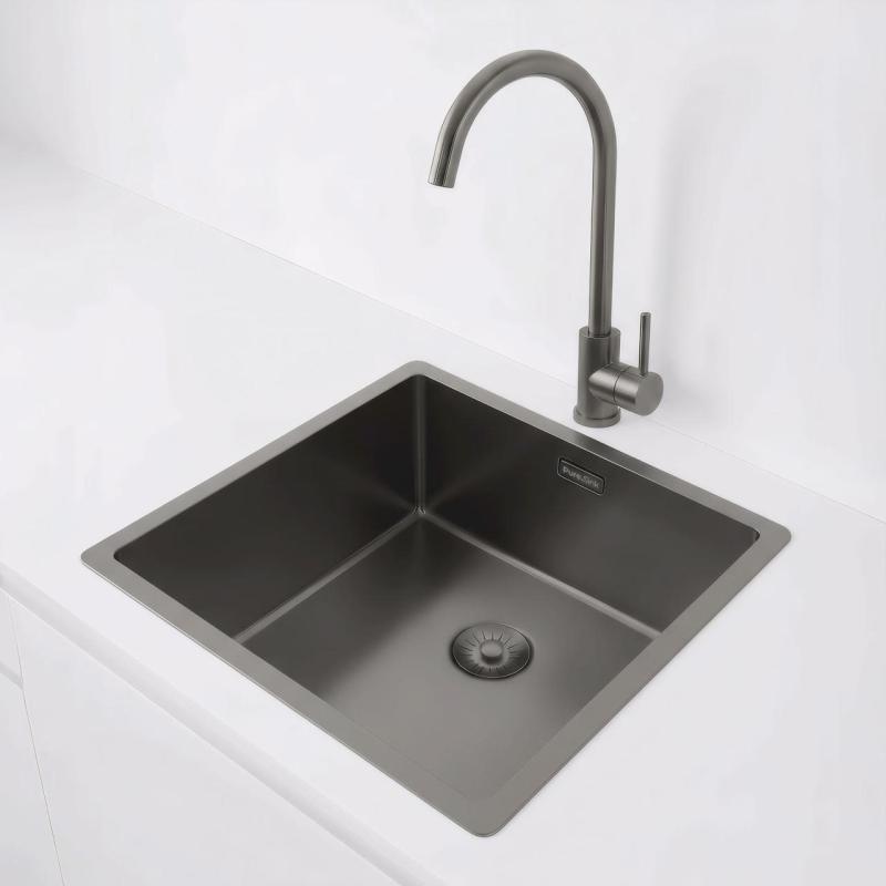 Pure.Sink Exclusivo Gun metal -allas 40x40 cm 10mm säde ala-asennus, tasorakennus ja päälle asennus PEX4040-61