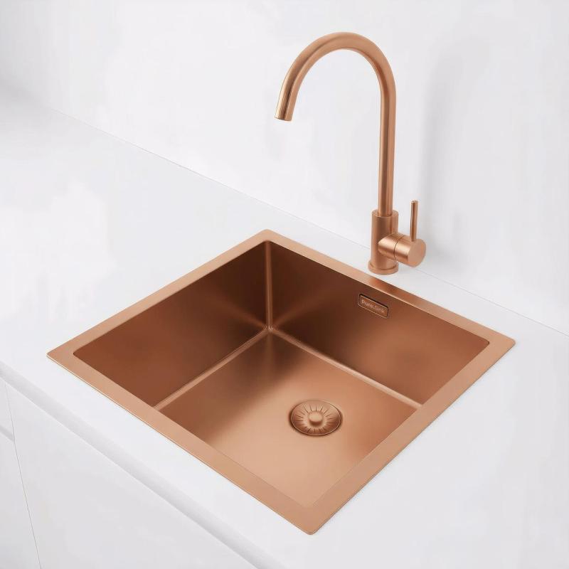 Pure.Sink Exclusivo Kuparinen tiskiallas 40x40 cm 10mm säde alapuolella, tasorakennus ja päälle rakentaminen PEX4040-62
