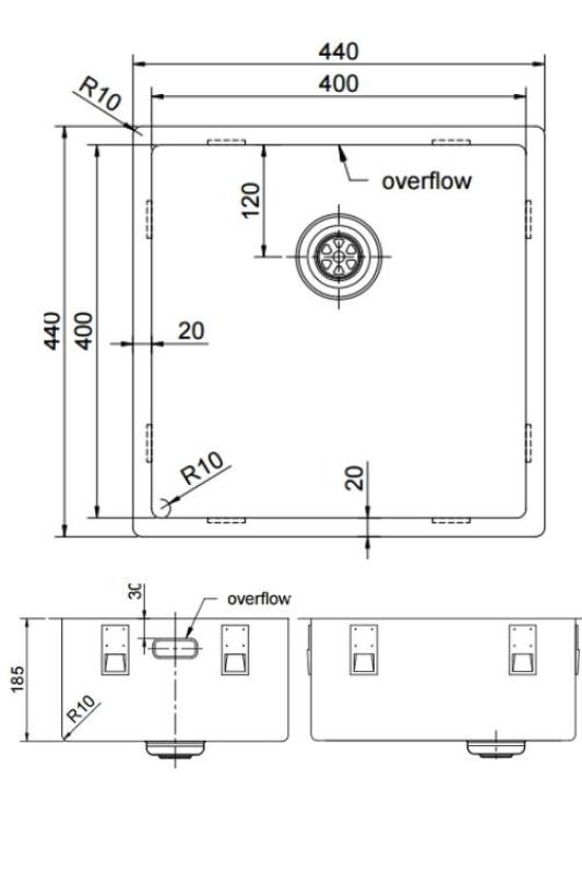 Pure.Sink Exclusivo Kuparinen tiskiallas 40x40 cm 10mm säde alapuolella, tasorakennus ja päälle rakentaminen PEX4040-62