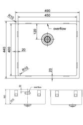 Pure.Sink Exclusivo RVS allas 45x40 cm 10mm säde alapuoli, tasorakenteinen ja päälle rakennettu PEX4540-02