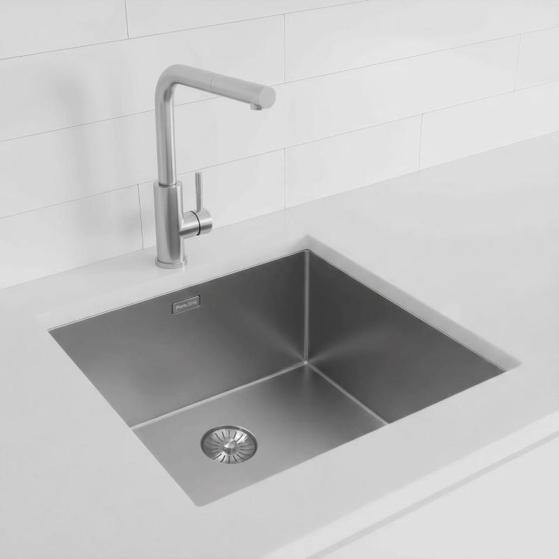 Pure.Sink Exclusivo RVS allas 45x40 cm 10mm säde alapuoli, tasorakenteinen ja päälle rakennettu PEX4540-02